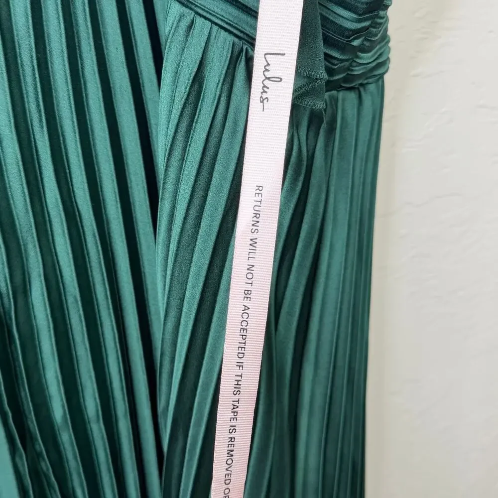 NEW Lulus Emerald Green Gorgeous Purpose Satin Pleated Sleeveless Bow Maxi Dress - Picture 15 of 16